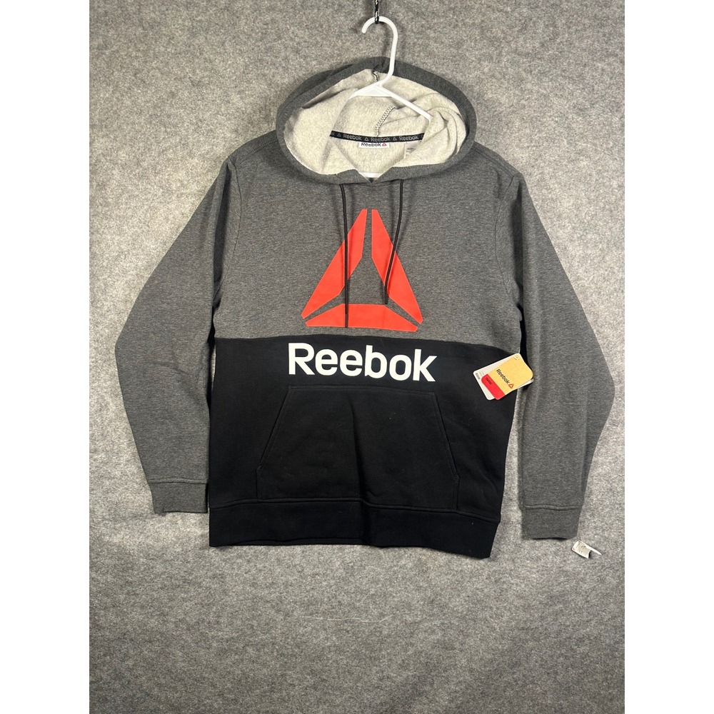 Reebok Mens Training Colorblock‎ Hoodie Gray Black Red Graphic Logo Medium NEW